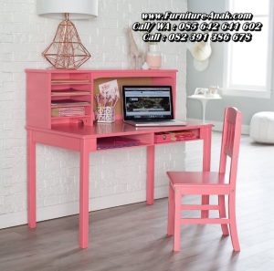 Meja Belajar Anak Perempuan Kayu Warna Pink