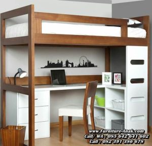 Tempat Tidur Tingkat Anak Dengan Meja Belajar Retro