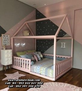 Tempat Tidur Anak Kayu Desain Rangka Rumah