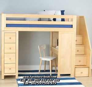 Tempat Tidur Tingkat Kayu Bawahnya Meja Belajar