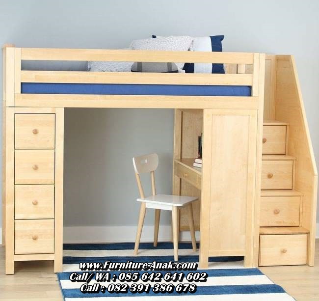 Tempat Tidur Tingkat Kayu Bawahnya Meja Belajar