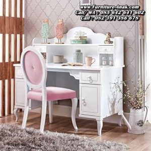 Meja Belajar Anak Perempuan Kayu Klasik Putih