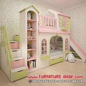 Dipan Tempat Tidur Anak Tingkat Perosotan Rumah