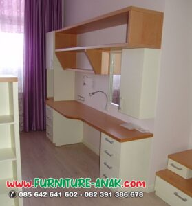 Meja Kerja Belajar Kayu Minimalis Putih Natural