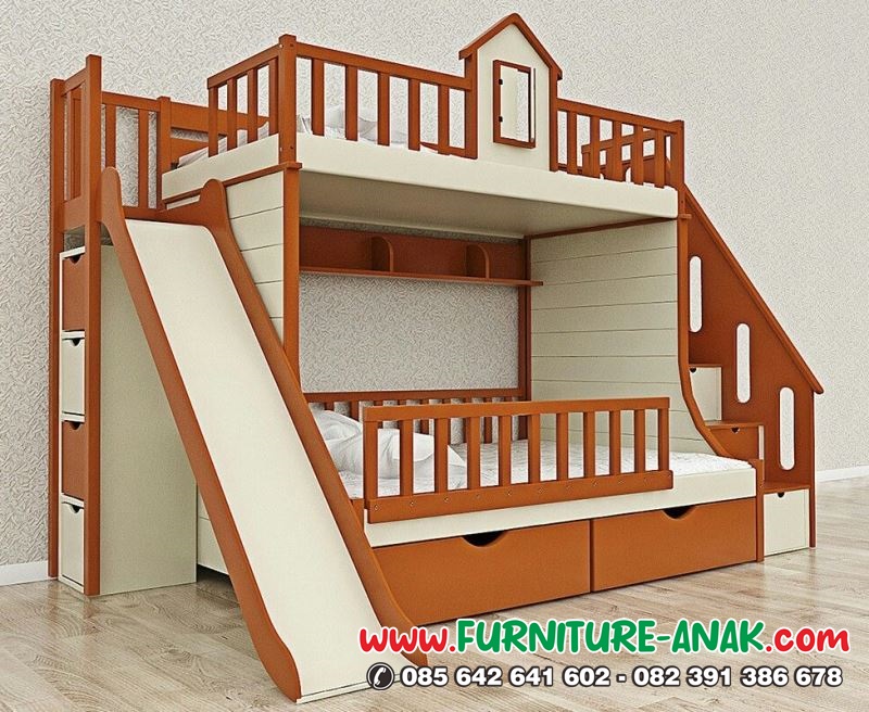 Tempat Tidur Anak Tingkat Kayu Jati Perosotan