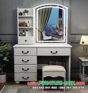 Meja Rias Putih Klasik Cermin Lampu Sentuh