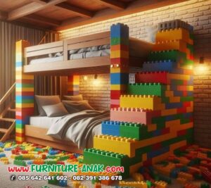 Tempat Tidur Tingkat Anak Kayu Warna Warni