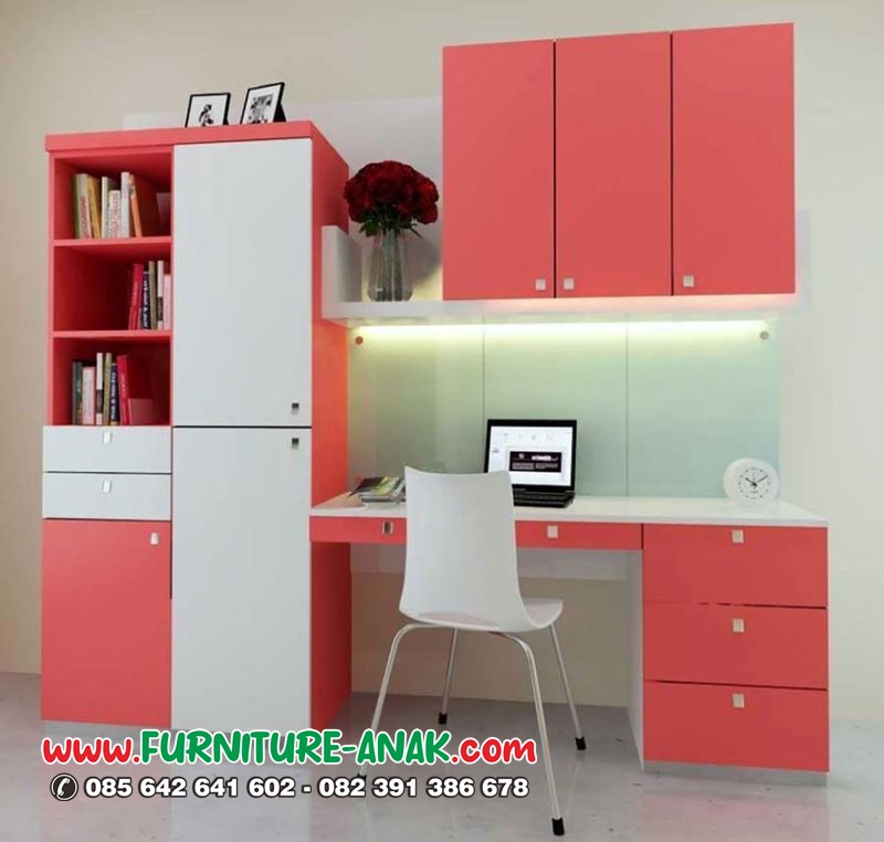 Meja Belajar Anak Kayu Warna Merah Putih
